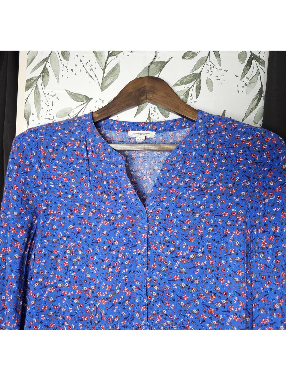 Beach Lunch Lounge Blouse Blue Womens Size S Floral